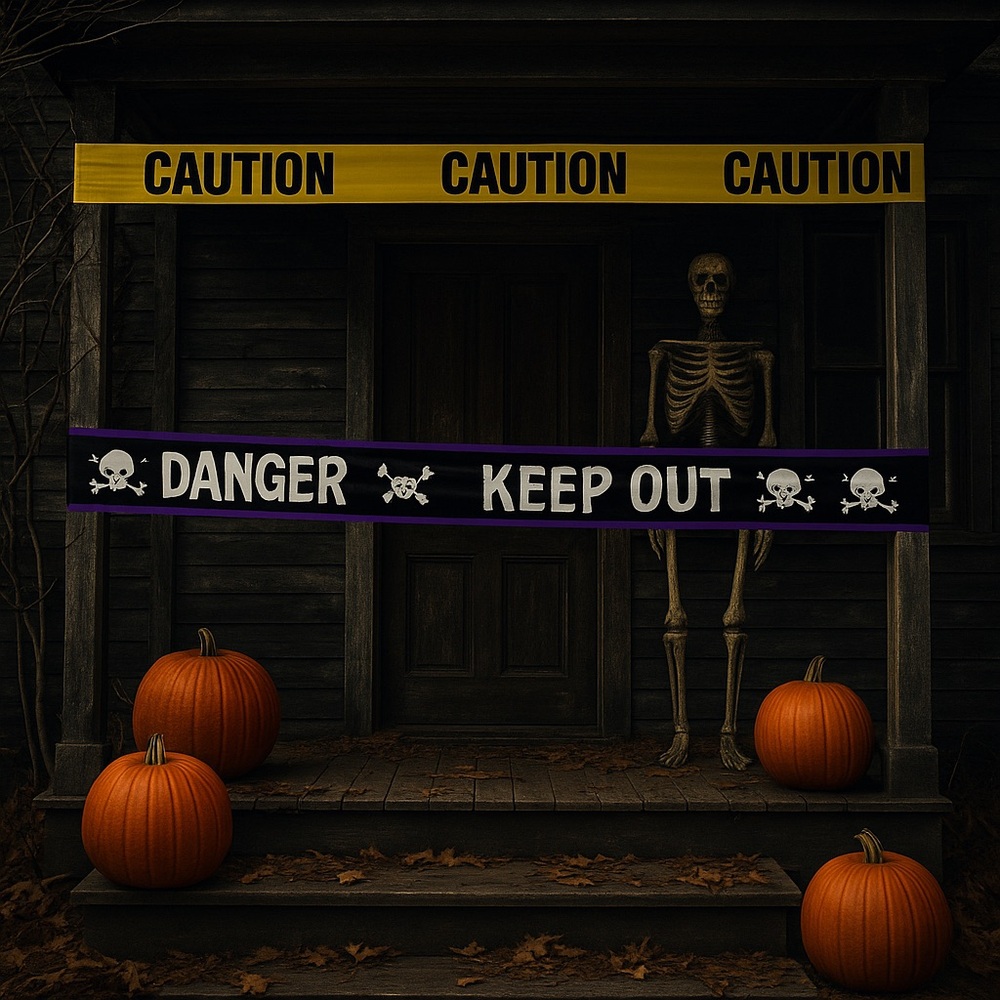 Fun World Halloween HAUNTED: DANGER  OUT ~ 50' Caution Tape NEW Halloween Decor